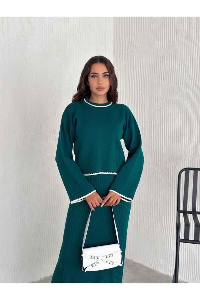 Mina Fashion Groene Corduroy Truijurk Voor Dames Dubbele Set Groothandel Kleding Casual