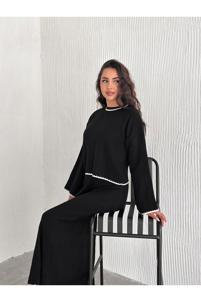 Mina Fashion Женски Дупли Комплет Од Црног Сумота Џемпера Велепродаја одеће Неформалан