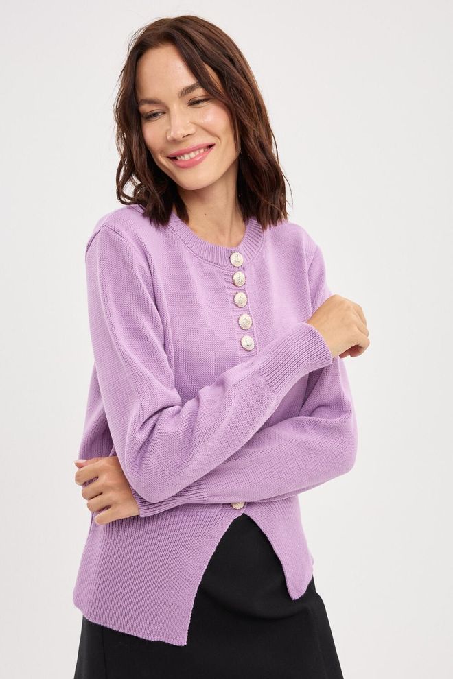 Mina Fashion Women's Lilac Gold Button Detailed Knitwear Cardigan Wholesale Clothing Casual
