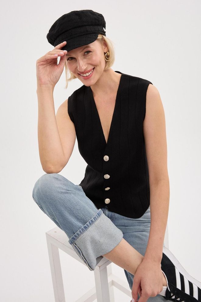 Mina Fashion Chaleco De Punto Con Detalle De Botones Dorados Y Negros Para Mujer Ropa al por mayor Formal
