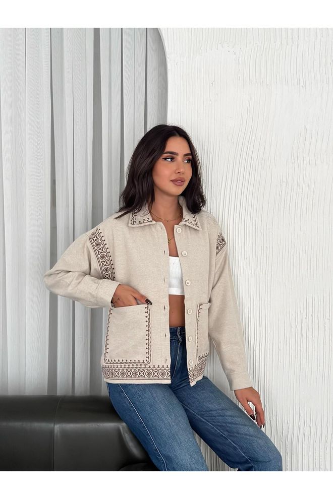 Mina Fashion Giacca Da Donna Fantasia Color Crema Con Dettaglio Tasca Grande Abbigliamento all'ingrosso Casuale