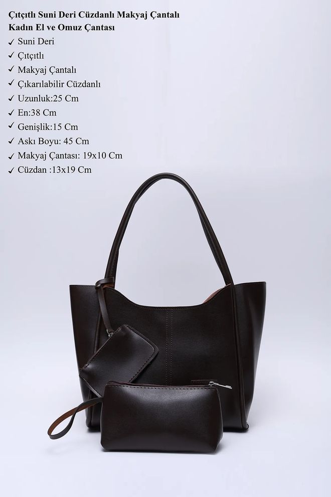 Mina Fashion Bolsa Feminina De Mão E Ombro Com Fecho De Pressão Carteira De Couro Sintético E Bolsa De Maquiagem Roupas por atacado 2