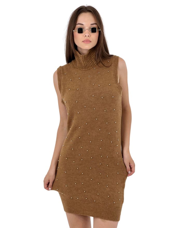 Mina Fashion Abito In Maglia Da Donna Con Collo Alto E Manica Lunga Zero Ricamato In Pietra Abbigliamento all'ingrosso Elegante