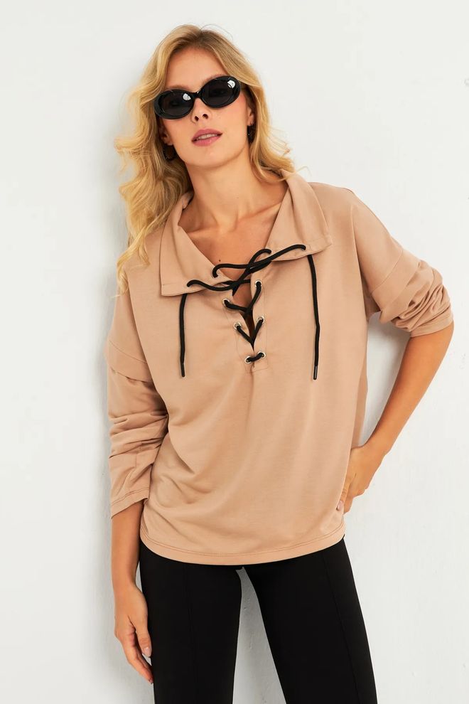 Mina Fashion Felpa Camel Eyelet Da Donna Abbigliamento all'ingrosso Casuale