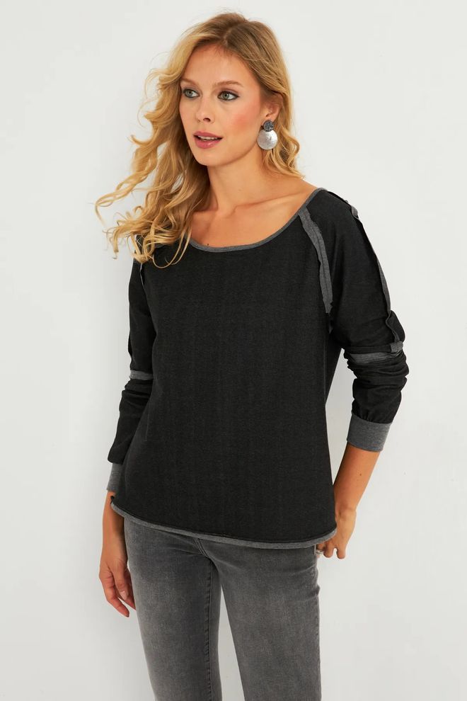 Mina Fashion Felpa Con Scollo A Barchetta E Punto Rovesciato Abbigliamento all'ingrosso Casuale