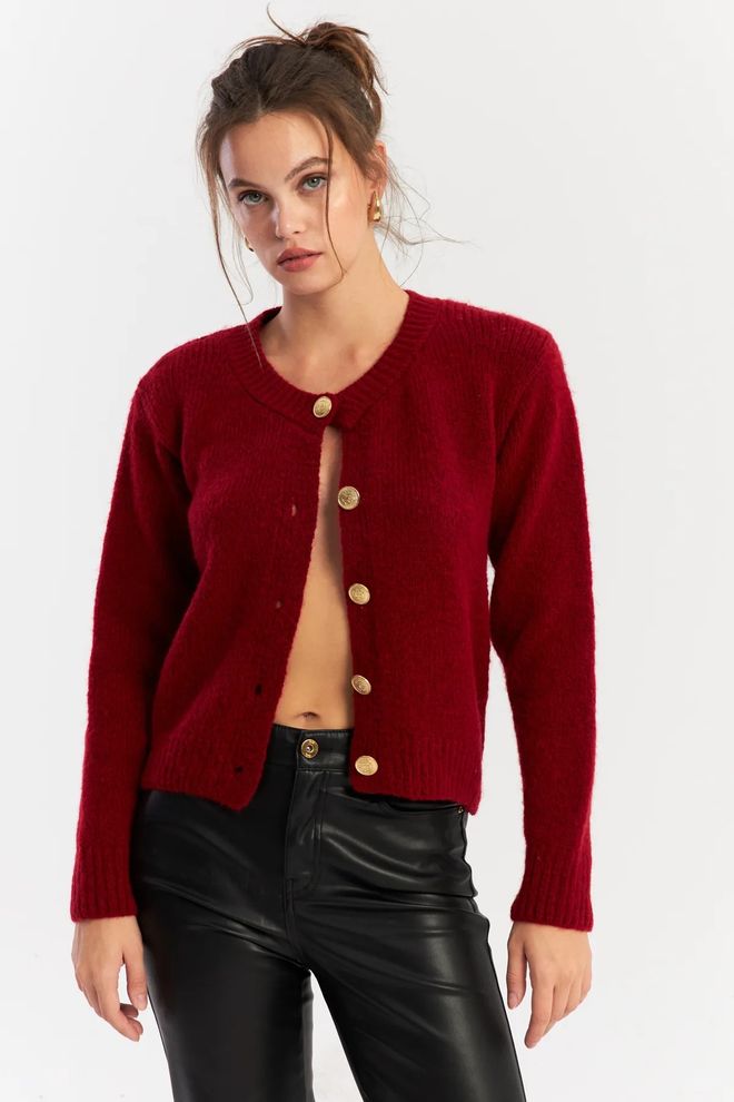 Mina Fashion Women's Burgundy Cardigan Wholesale Clothing Casual