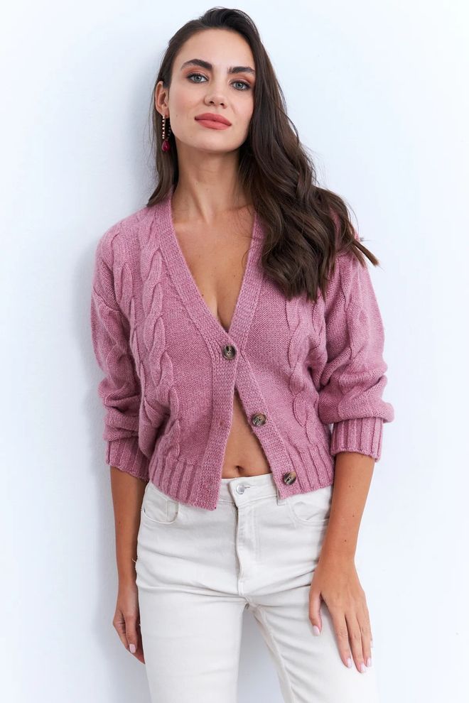 Mina Fashion Women's Dusty Rose Hair Braided Cardigan Wholesale Clothing Casual