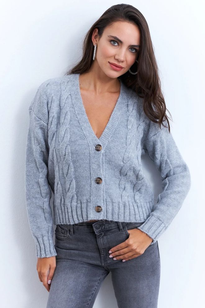 Mina Fashion Women's Grey Hair Braided Cardigan Wholesale Clothing Casual