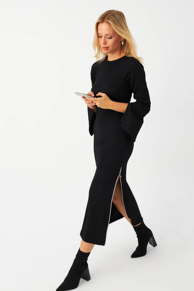 Mina Fashion Abito Midi A Canotta Con Spacco Con Cerniera Nero Da Donna Abbigliamento all'ingrosso Casuale