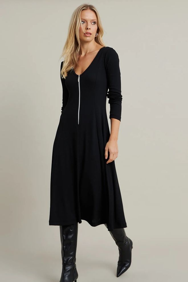 Mina Fashion Abito Midi Nero Con Cerniera Da Donna Abbigliamento all'ingrosso Casuale