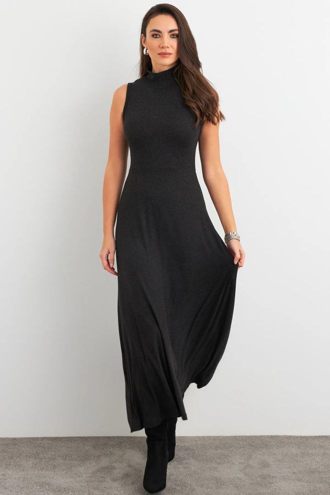 Mina Fashion Abito Midi Basico Da Donna Antracite Abbigliamento all'ingrosso Casuale