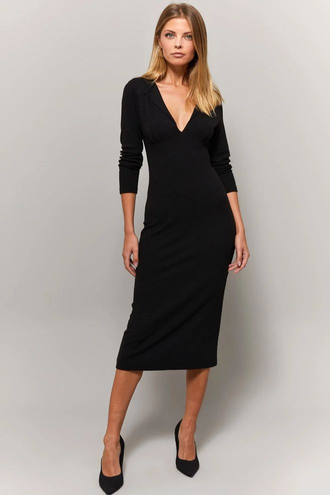 Mina Fashion Abito Nero Con Scollo A V Abbigliamento all'ingrosso Elegante