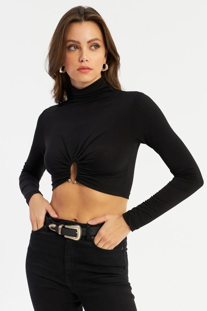 Mina Fashion Camicetta Corta Nera Da Donna Con Accessori Abbigliamento all'ingrosso Casuale