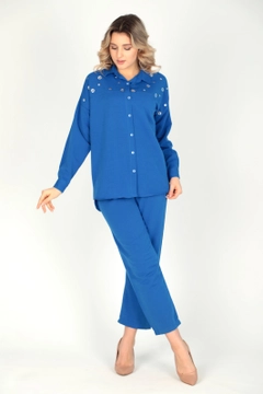 A wholesale clothing model wears 44701 - Suit - Blue, Turkish wholesale Suit of Miena