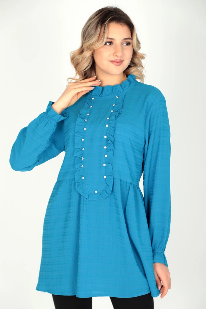 Модель оптовой продажи одежды носит 44723 - Blouse - Blue, турецкий оптовый товар Блузка от Miena.