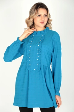 Una modelo de ropa al por mayor lleva 44723 - Blouse - Blue, Blusa turco al por mayor de Miena