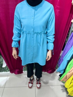 A wholesale clothing model wears 47401 - Shirt - Blue, Turkish wholesale Shirt of Miena