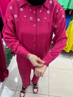 A wholesale clothing model wears 47403 - Suit - Pink, Turkish wholesale Suit of Miena