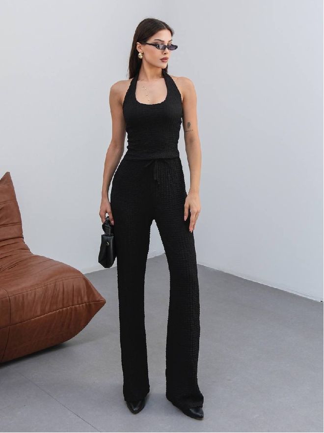 Mistix Zwart Stijlvol Palazzo Set Groothandel Kleding Casual