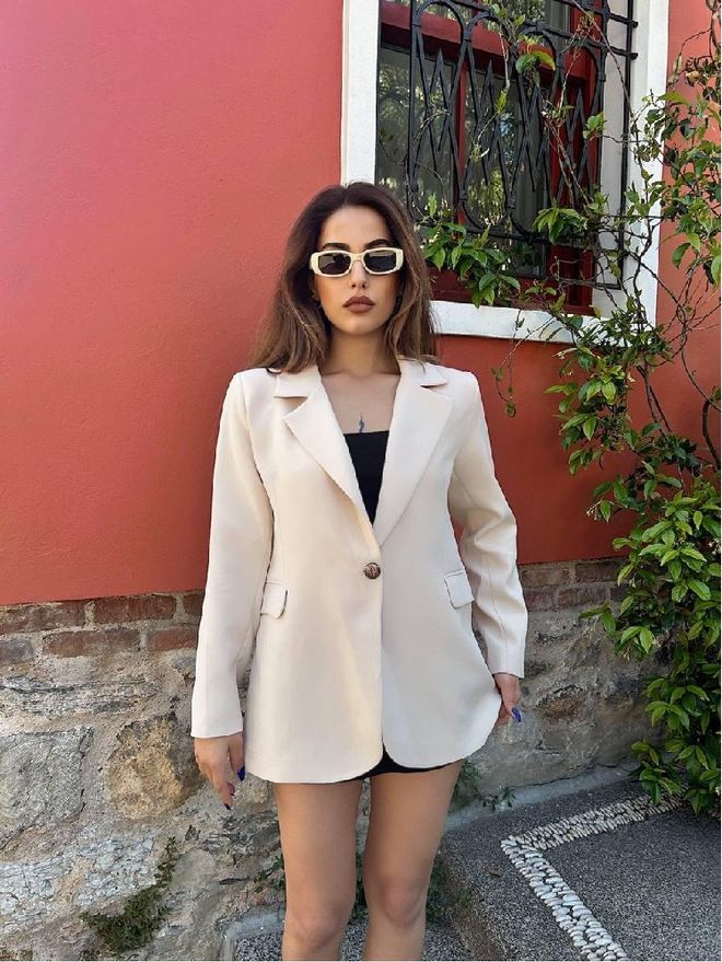 Mistix Bege Elegante Blazer Single Breasted Jaqueta Roupas por atacado Casual