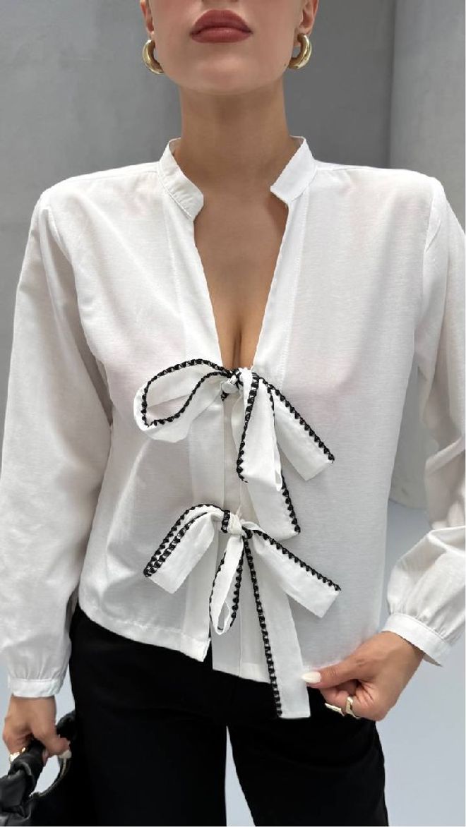 Mistix Camisa Branca De Manga Comprida Com Gravata Roupas por atacado Casual