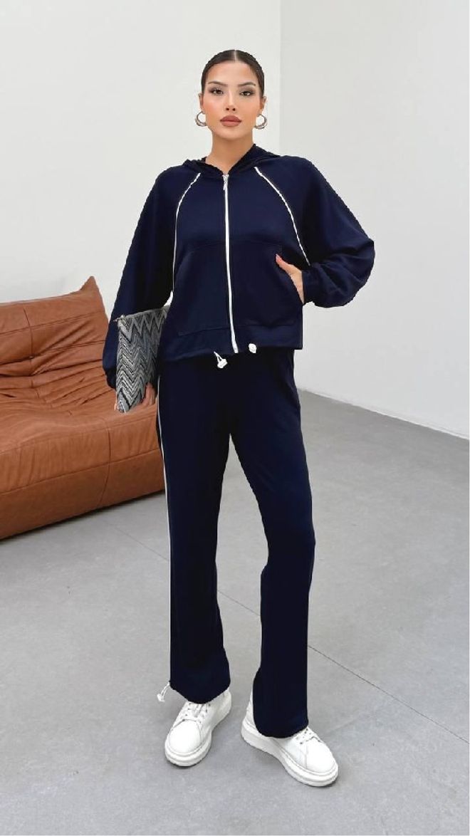 Mistix Set Bleumarin Casual Sport Cu Glugă Și Fermoar Îmbrăcăminte cu ridicata Casual