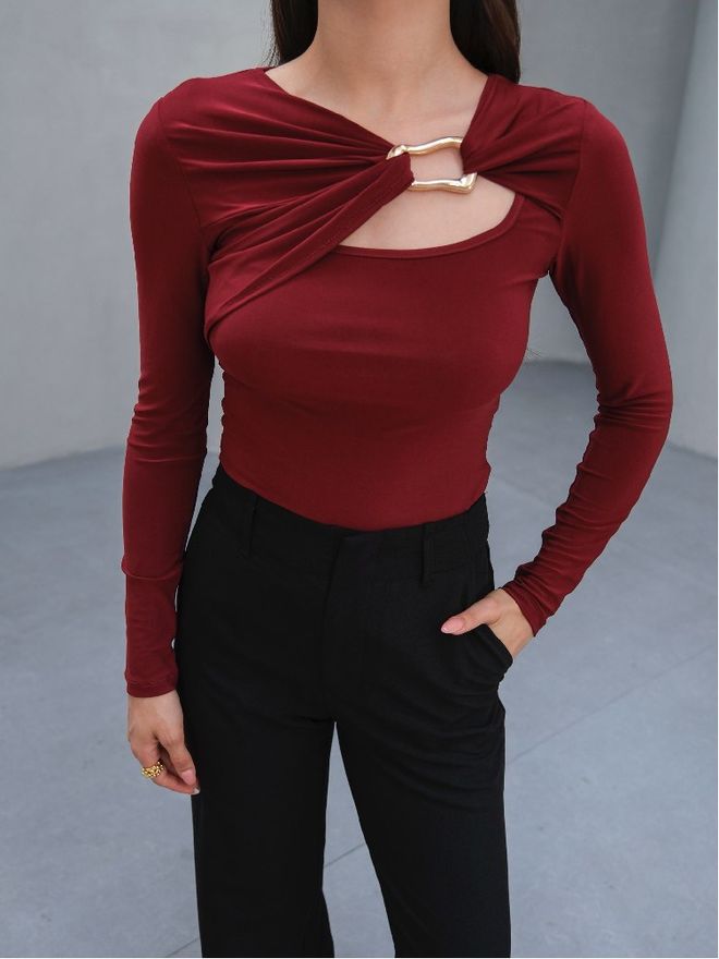Mistix Claret Red Blouse Sexy Elegant Formal Design Wholesale Clothing Sexy