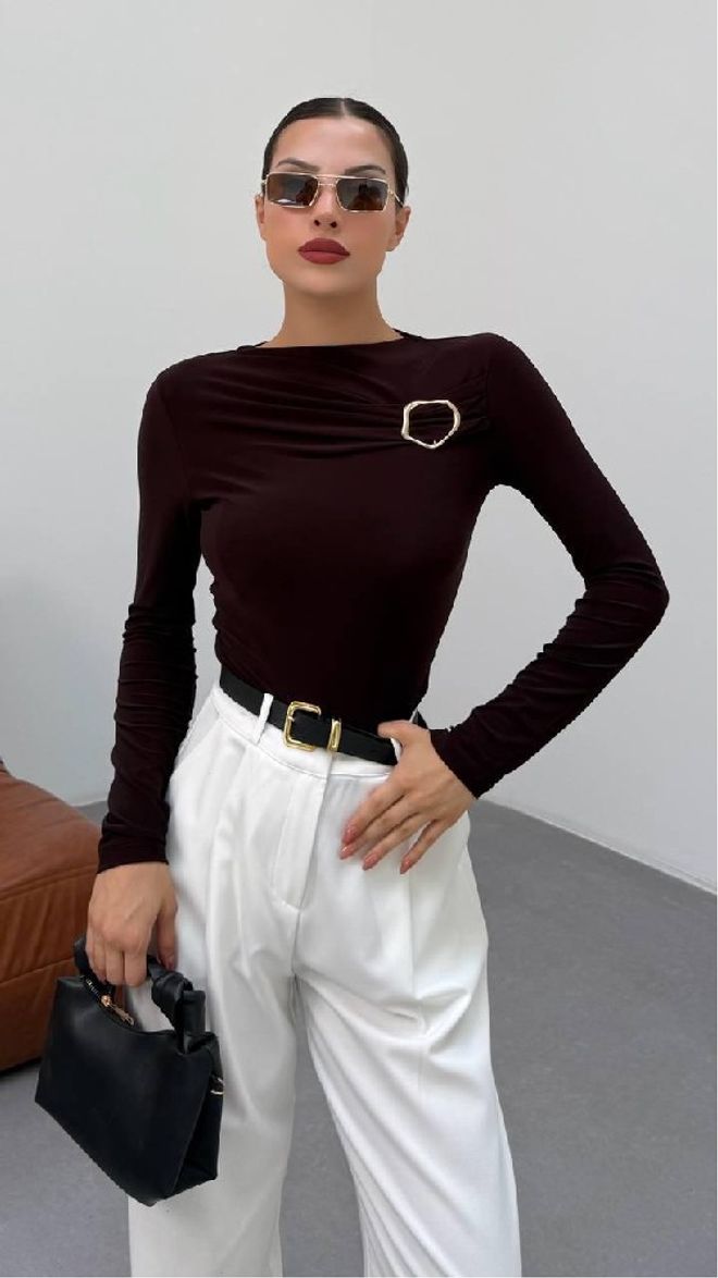Mistix Claret Red Blouse With Boat Neck And Slim Fit Wholesale Clothing Casual