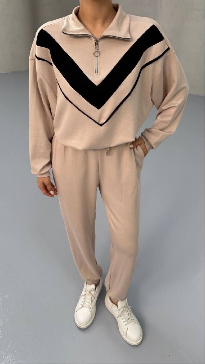 Mistix Set Bej Color Block Casual Sport Îmbrăcăminte cu ridicata Casual