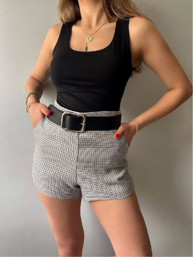 Mistix Calças Culottes Vintage Xadrez Pretas Roupas por atacado Casual