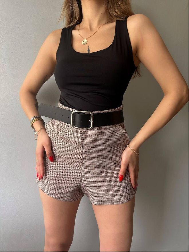 Mistix Calças Bege Xadrez Cintura Alta Mom Roupas por atacado Casual