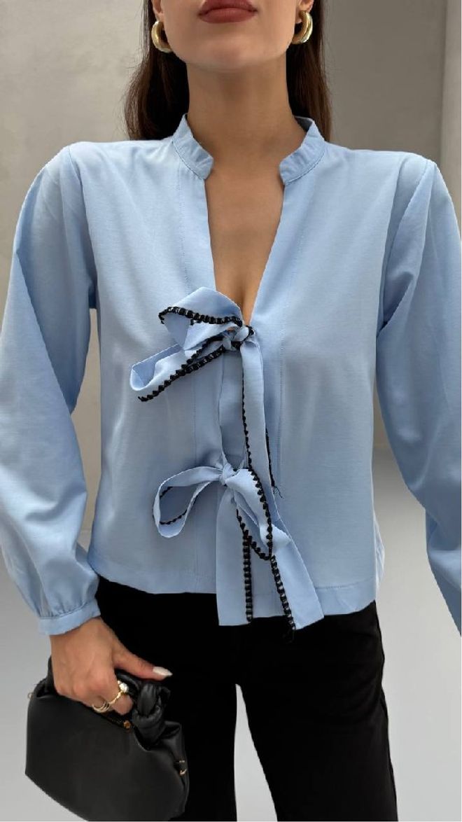 Mistix Camisa Azul Elegante Formal Casual Roupas por atacado Casual