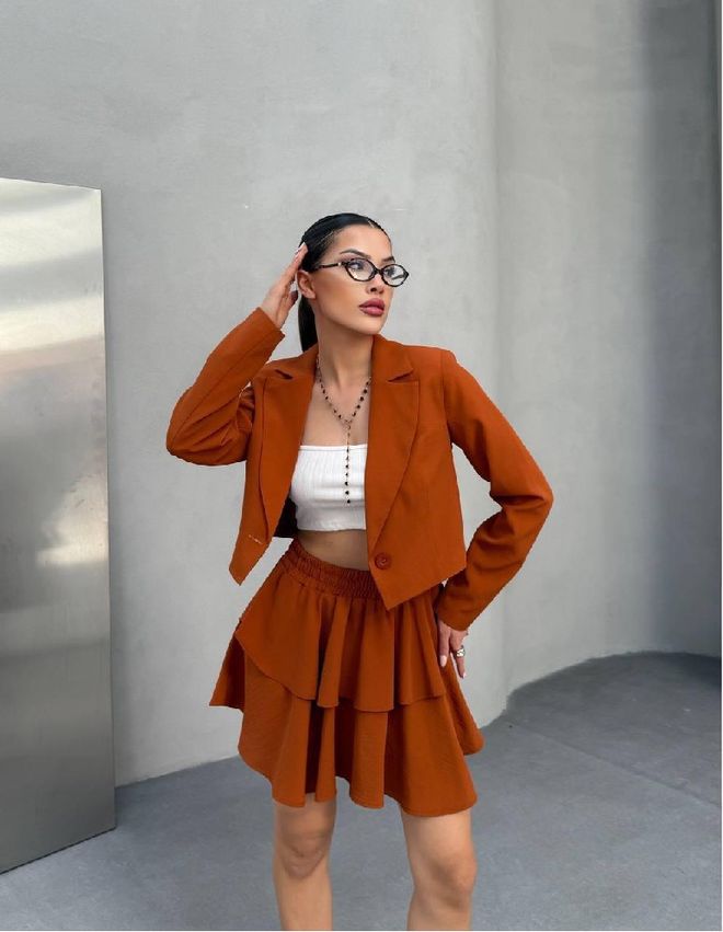 Mistix Turuncu Gündelik Zarif Sokak Tarzı Set Toptan Giyim Gündelik