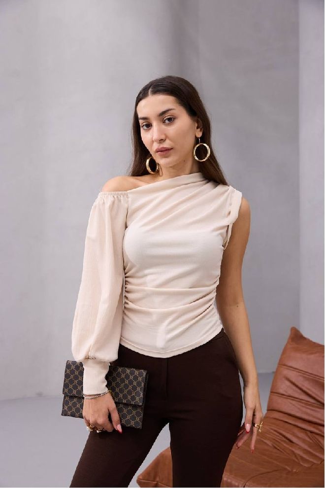 Mistix Smėlio Elegantiška Aptempta Palaidinė Su Vieno Peties Iškirpte Didmeninė prekyba drabužiais Kokteilinė