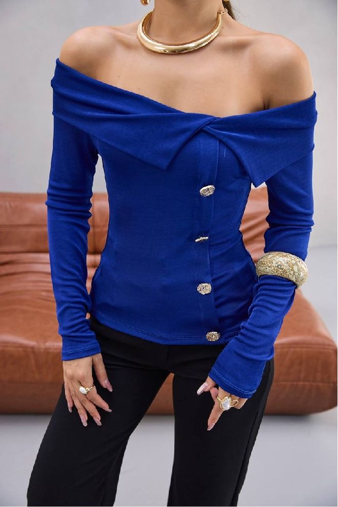 Mistix Sexy Elegantný Modrá Blúzka Bez Ramien Veľkoobchod s oblečením Sexy