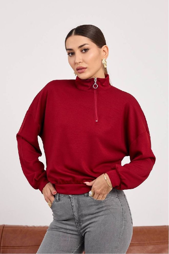 Mistix Μπλούζα Μπορντό Με Ψηλή Λαιμόκοψη Και Μακριά Μανίκια Χονδρικό εμπόριο ενδυμάτων Casual