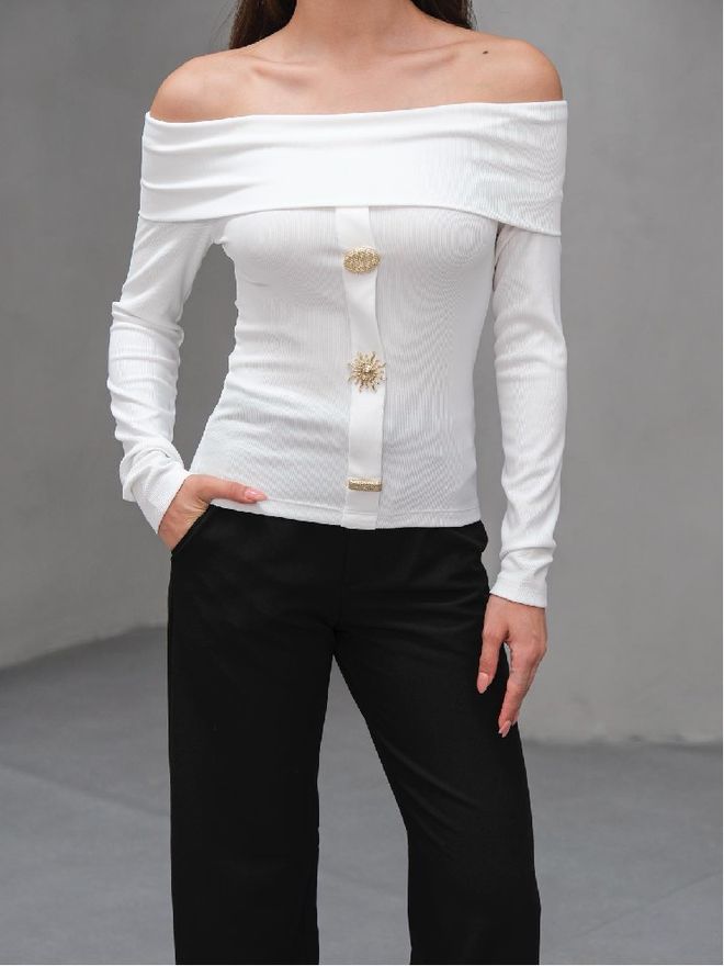 Mistix Chemisier Blanc Élégant Ajusté À Encolure Ras Du Cou Vêtements en gros Décontracté