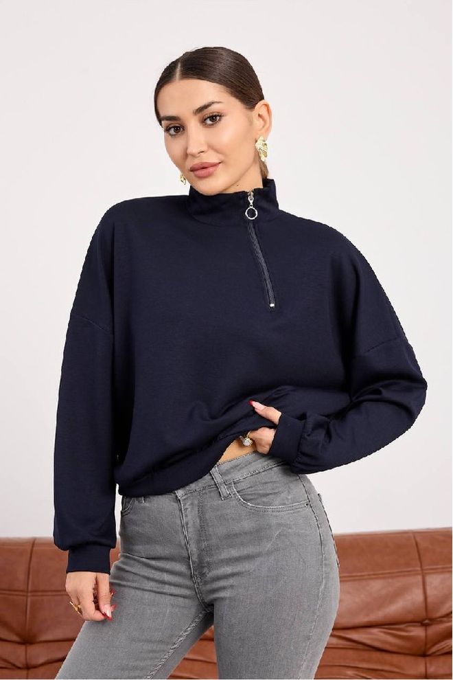 Mistix Chemisier Bleu Marine Grande Taille Avec Encolure Haute Vêtements en gros Décontracté