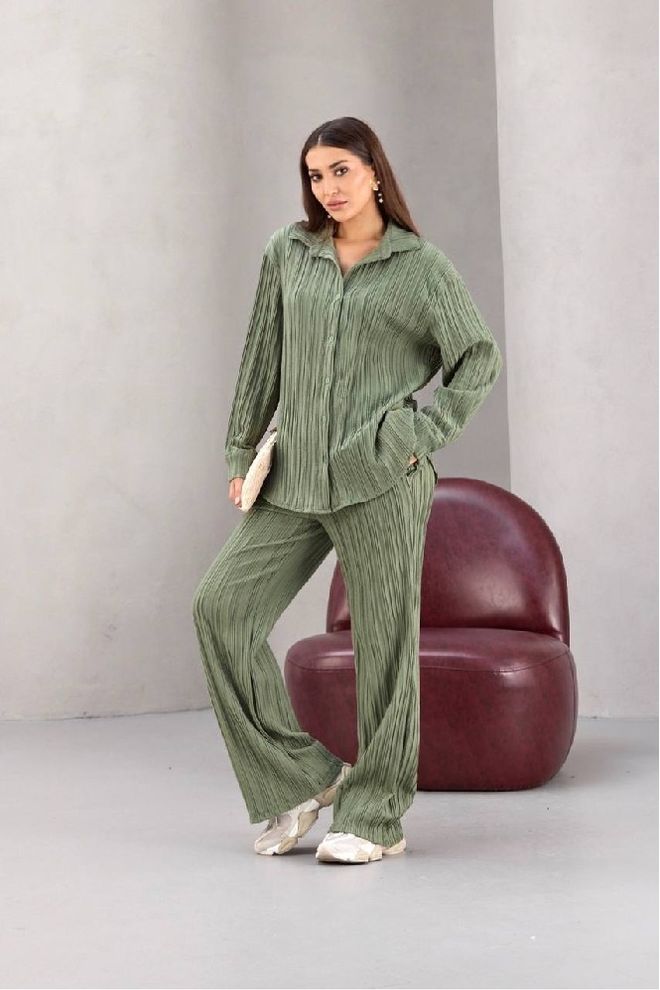 Mistix Комплет Зелен Пругасти Неформалан Елегантан Велепродаја одеће Неформалан