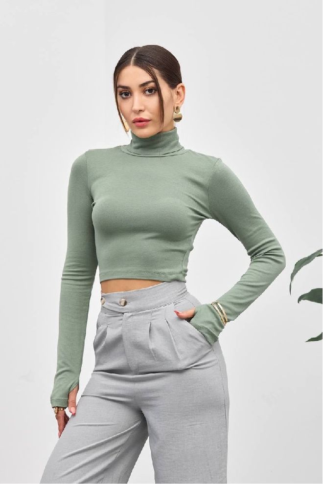 Mistix Yeşil Gündelik Seksi Zarif Bluz Toptan Giyim Gündelik