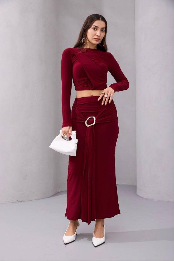 Mistix Set Roșu Bordo Elegant Slim Maxi Îmbrăcăminte cu ridicata Sexy
