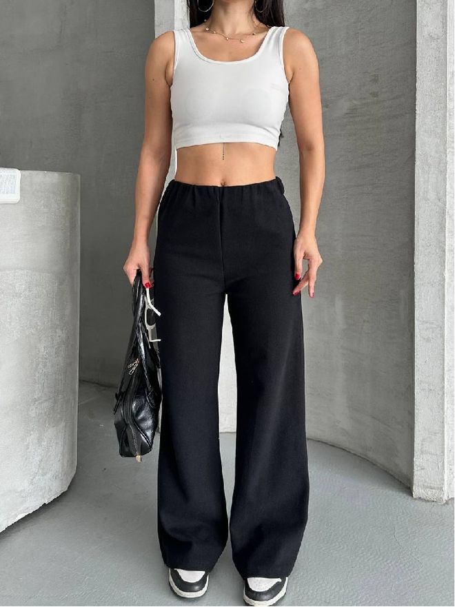 Mistix Calças Palazzo Pretas Casuais Streetwear Roupas por atacado Casual