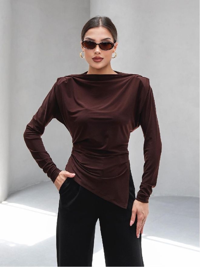 Mistix Rjava Elegantna Formalna Priložnostna Seksi Bluza Oblačila na debelo Ležerno