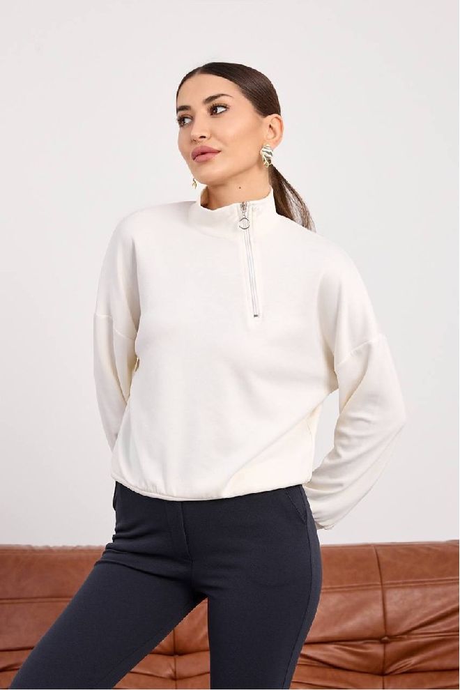 Mistix Biela Elegantná Casual Blúzka S Vysokým Golierom Veľkoobchod s oblečením Skromný