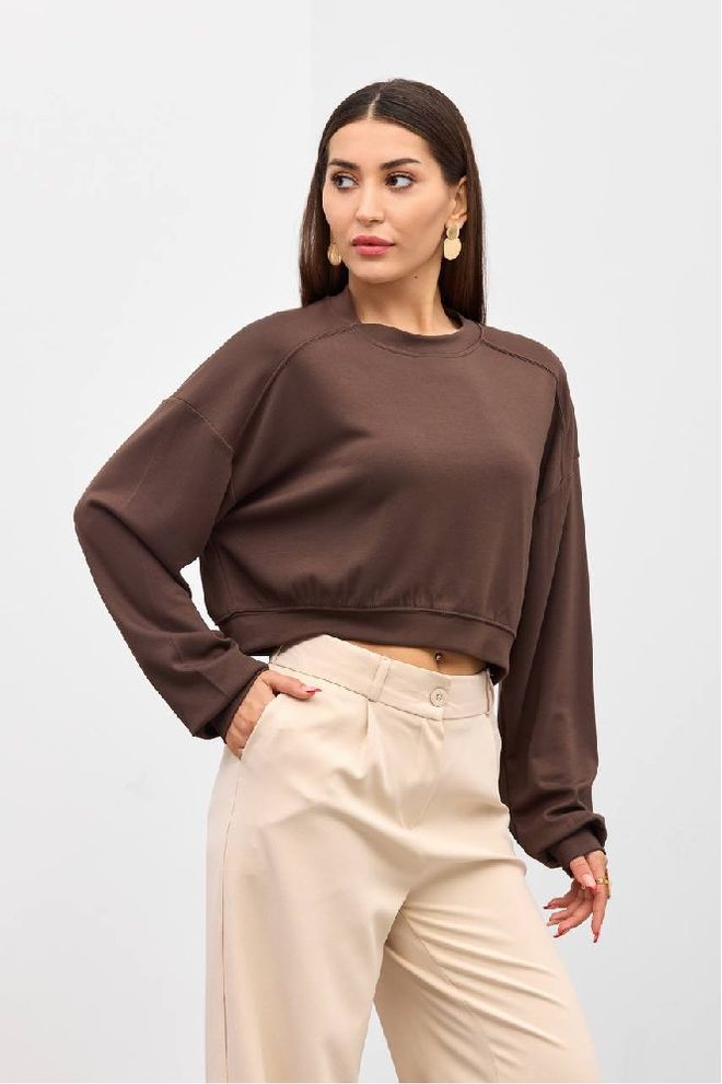Mistix Camicetta Marrone Vestibilità Oversize Tagliato Con Girocollo Abbigliamento all'ingrosso Casuale