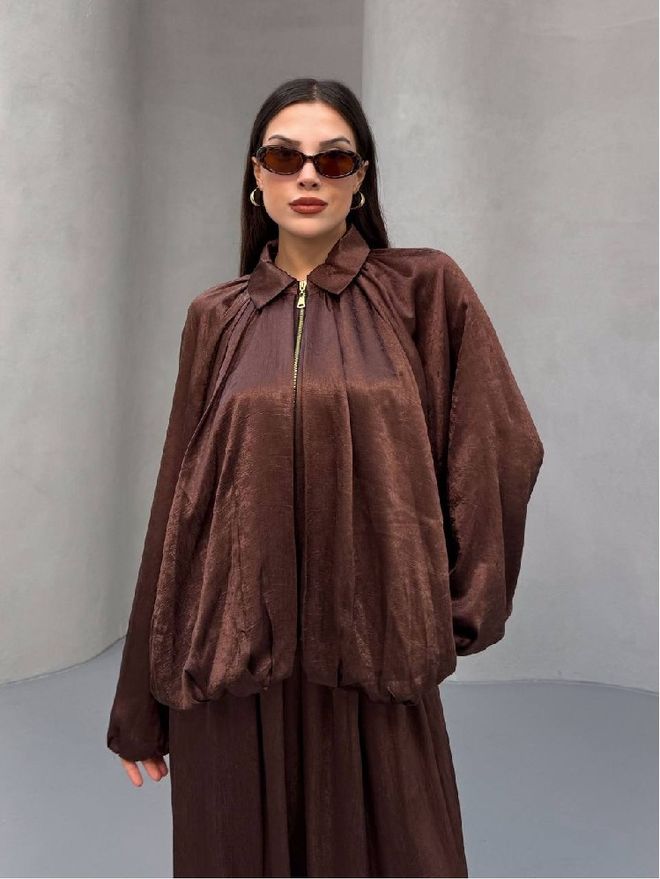 Mistix Conjunto Castanho Tamanho Grande Plissada Maxi Vintage Roupas por atacado Modesto