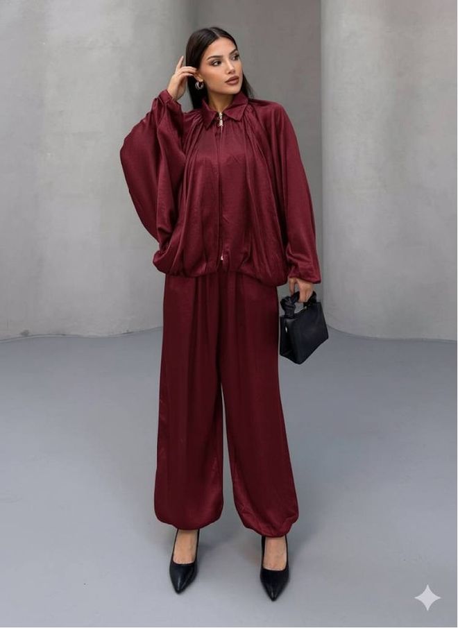 Mistix Conjunto Vermelho Clarete Com Ajuste Oversized E Pernas Largas Roupas por atacado Casual