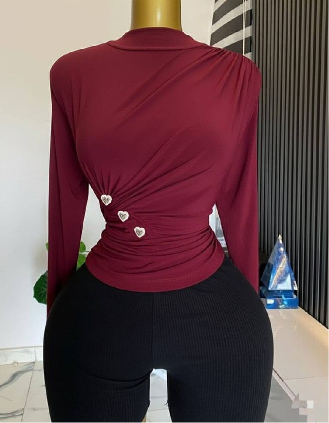 Mistix Bordo Ekstra Dar Kalıp Uzun Kollu Bluz Toptan Giyim Seksi