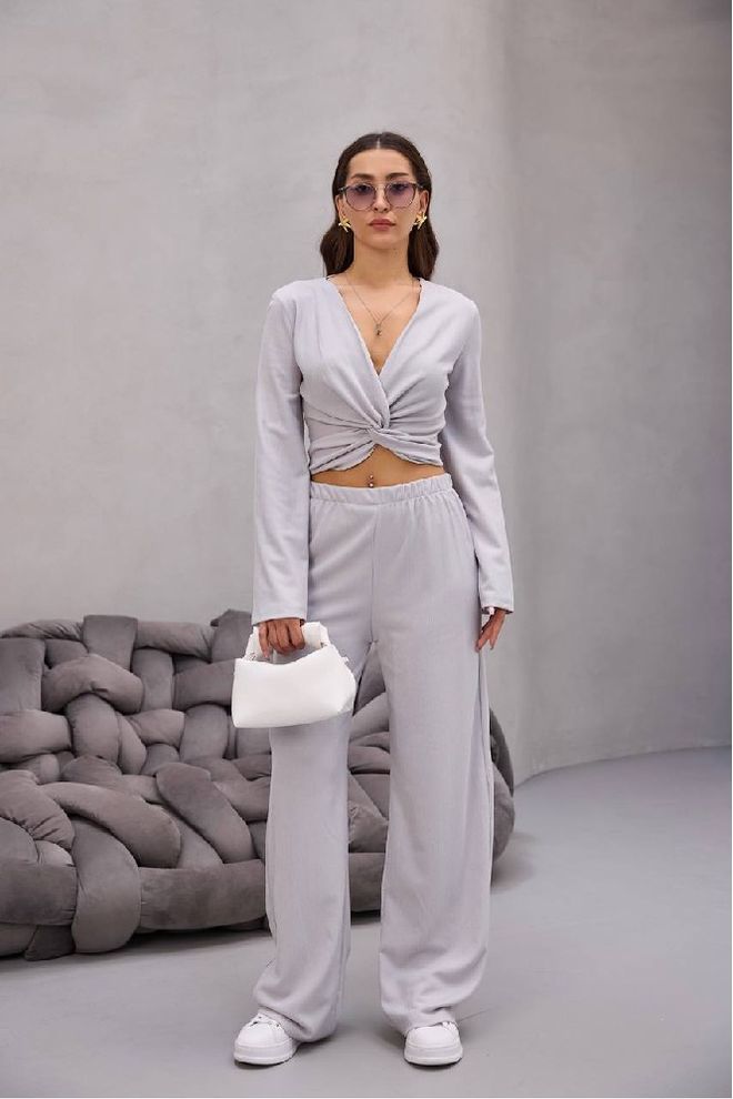 Mistix Conjunto Cinzento Casual Elegante Palazzo Roupas por atacado Casual