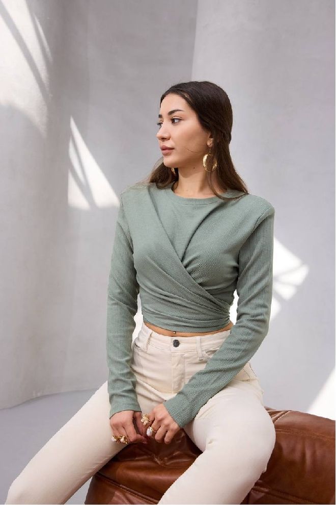 Mistix Πράσινη Casual Κομψή Μπλούζα Με Μακριά Μανίκια Χονδρικό εμπόριο ενδυμάτων Casual